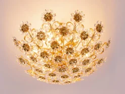 Best Pamono 17 Semi Flush Mount in Swarovski Crystal and Gilt-Brass from Palwa, 1960s