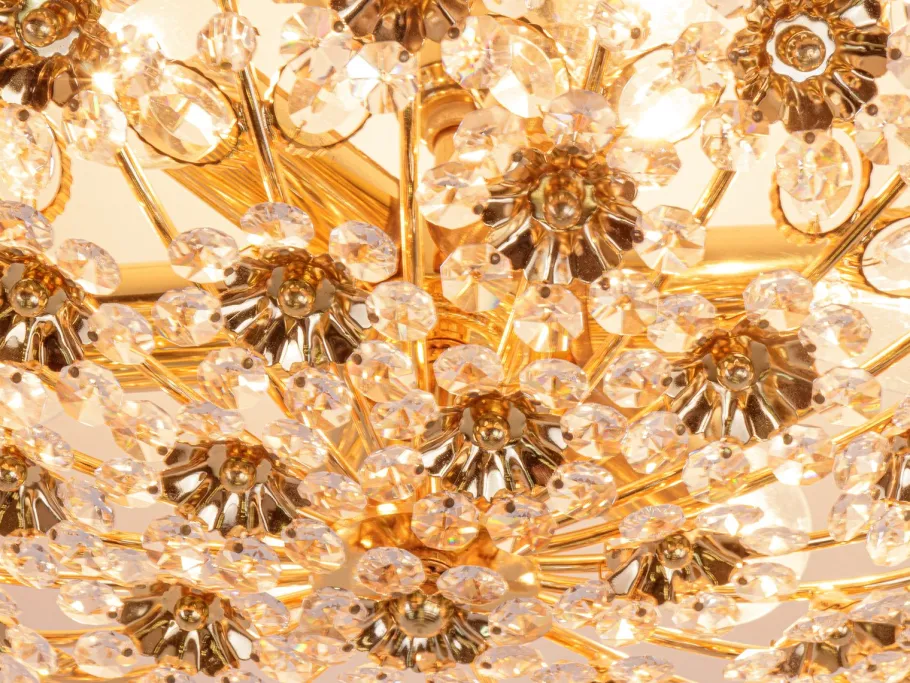 Best Pamono 17 Semi Flush Mount in Swarovski Crystal and Gilt-Brass from Palwa, 1960s