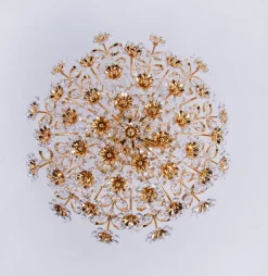 Best Pamono 17 Semi Flush Mount in Swarovski Crystal and Gilt-Brass from Palwa, 1960s