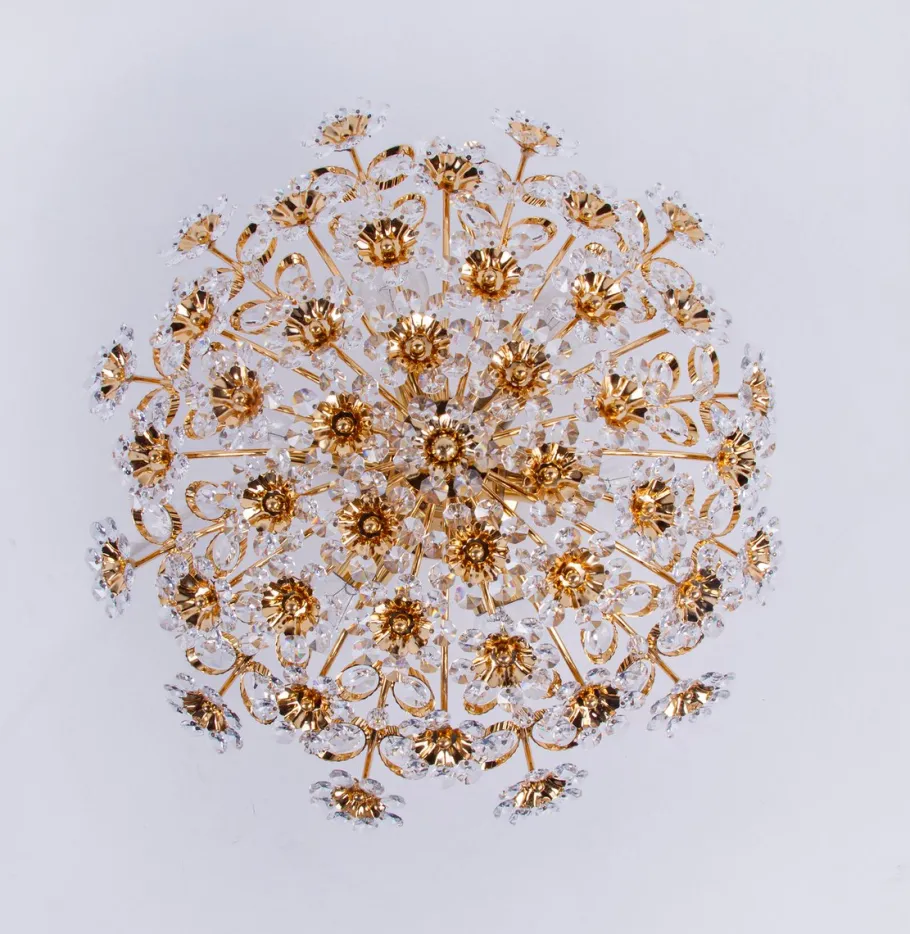 Best Pamono 17 Semi Flush Mount in Swarovski Crystal and Gilt-Brass from Palwa, 1960s