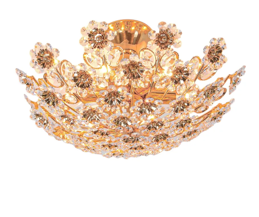 Best Pamono 17 Semi Flush Mount in Swarovski Crystal and Gilt-Brass from Palwa, 1960s