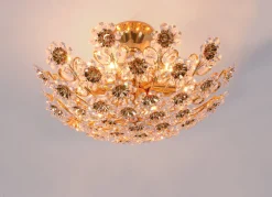 Best Pamono 17 Semi Flush Mount in Swarovski Crystal and Gilt-Brass from Palwa, 1960s