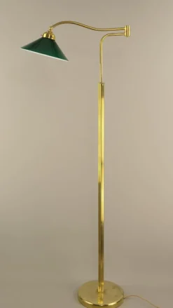 Sale Pamono Adjustable Brass Floor Lamp with Green Shade, Italy, 1930s