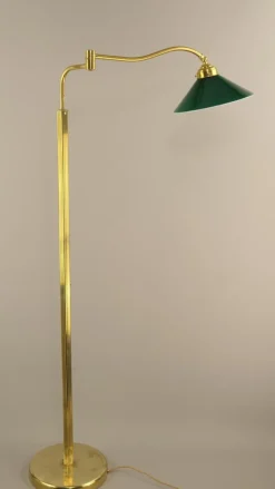 Sale Pamono Adjustable Brass Floor Lamp with Green Shade, Italy, 1930s