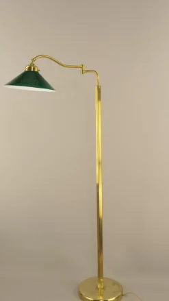 Sale Pamono Adjustable Brass Floor Lamp with Green Shade, Italy, 1930s
