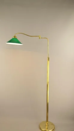 Sale Pamono Adjustable Brass Floor Lamp with Green Shade, Italy, 1930s