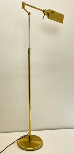 Outlet Pamono Adjustable Brass Swing Arm Floor Reading Lamp from Holtkotter, Germany, 1980s
