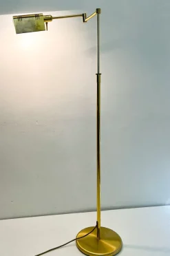 Outlet Pamono Adjustable Brass Swing Arm Floor Reading Lamp from Holtkotter, Germany, 1980s