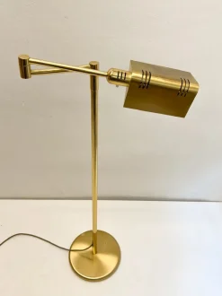 Outlet Pamono Adjustable Brass Swing Arm Floor Reading Lamp from Holtkotter, Germany, 1980s