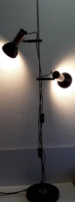 New Pamono Adjustable Chrome-Plated Steel Tube 2-Light Spotlight with Black Plastic Mounting and Base, 1970s