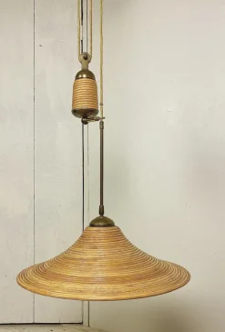 Clearance Pamono Adjustable Pencil Reed Bamboo Pendant Lamp, 1960s