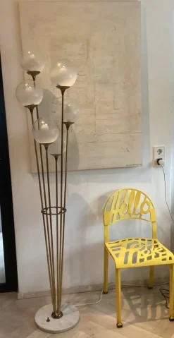 Best Pamono Alberello Floor Lamp in Marble, Brass & Glass from Stilnovo, Italy, 1960s