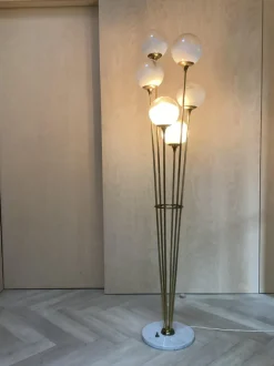 Best Pamono Alberello Floor Lamp in Marble, Brass & Glass from Stilnovo, Italy, 1960s
