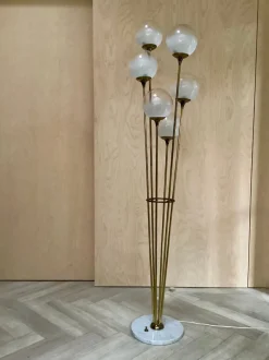 Best Pamono Alberello Floor Lamp in Marble, Brass & Glass from Stilnovo, Italy, 1960s