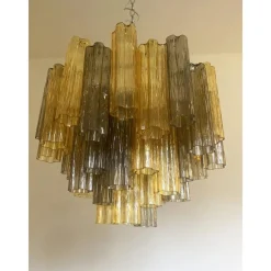 Clearance Pamono Amber and Fume Tronchi Murano Glass Chandelier by Simoeng