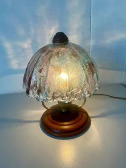 Clearance Pamono Amethyst and Green Glass Table Lamp with Cherrywood Base, 1980s