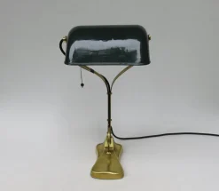 Best Pamono Antique Art Nouveau Enameled Brass Bankers Lamp with Dark Green Shade