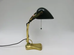 Best Pamono Antique Art Nouveau Enameled Brass Bankers Lamp with Dark Green Shade
