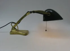 Best Pamono Antique Art Nouveau Enameled Brass Bankers Lamp with Dark Green Shade