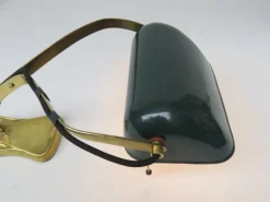 Best Pamono Antique Art Nouveau Enameled Brass Bankers Lamp with Dark Green Shade