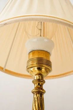 Best Pamono Antique Brass Table Lamp with Fabric Shade, 1890s