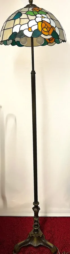 Pamono Antique Brass Tiffany Shade Floor Lamp