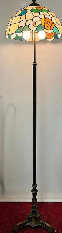 Pamono Antique Brass Tiffany Shade Floor Lamp