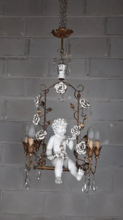 Best Pamono Antique Chandelier in Ceramic and Iron, 1950s