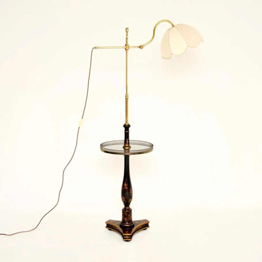 Pamono Antique Chinoiserie Lacquered Floor Lamp Table, 1900s