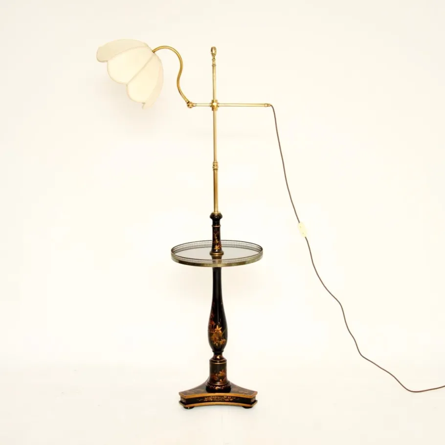 Pamono Antique Chinoiserie Lacquered Floor Lamp Table, 1900s