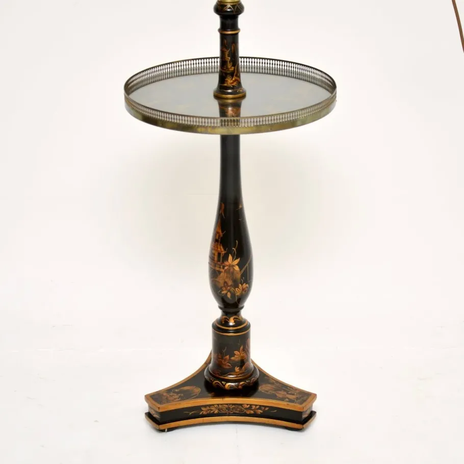 Pamono Antique Chinoiserie Lacquered Floor Lamp Table, 1900s