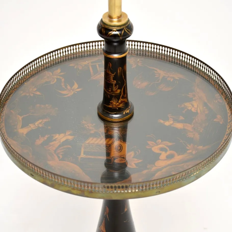 Pamono Antique Chinoiserie Lacquered Floor Lamp Table, 1900s