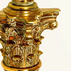 Clearance Pamono Antique Corinthian Column Brass Floor Lamp with Fringed Lampshade, England, 1890