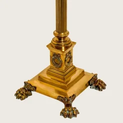 Clearance Pamono Antique Corinthian Column Brass Floor Lamp with Fringed Lampshade, England, 1890