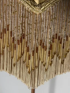 Clearance Pamono Antique Corinthian Column Brass Floor Lamp with Fringed Lampshade, England, 1890