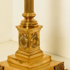 Clearance Pamono Antique Corinthian Column Brass Floor Lamp with Fringed Lampshade, England, 1890