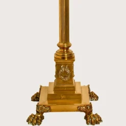 Clearance Pamono Antique Corinthian Column Brass Floor Lamp with Fringed Lampshade, England, 1890