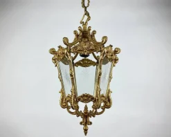 Best Pamono Antique Empire Style Bronze & Glass Lantern Pendant Light, France, 1920s
