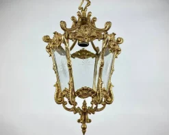 Best Pamono Antique Empire Style Bronze & Glass Lantern Pendant Light, France, 1920s