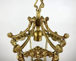Best Pamono Antique Empire Style Bronze & Glass Lantern Pendant Light, France, 1920s