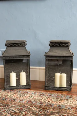 Pamono Antique Enamelled Metal Lanterns, Set of 2
