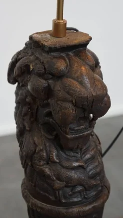 Discount Pamono Antique Hand-Carved Wood Floor Lamps with Lion Heads, Set of 2
