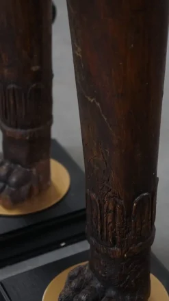 Discount Pamono Antique Hand-Carved Wood Floor Lamps with Lion Heads, Set of 2