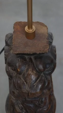 Discount Pamono Antique Hand-Carved Wooden Floor Lamp with Lion's Head