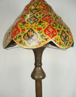 Clearance Pamono Antique Islamic Syrien Brass Floor Lamp with Hand Painted Camel Skin Leather Lampshade, 1930s