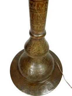 Clearance Pamono Antique Islamic Syrien Brass Floor Lamp with Hand Painted Camel Skin Leather Lampshade, 1930s
