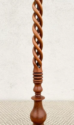 Outlet Pamono Antique Open Barley Twist Wooden Floor Lamp, 1920s