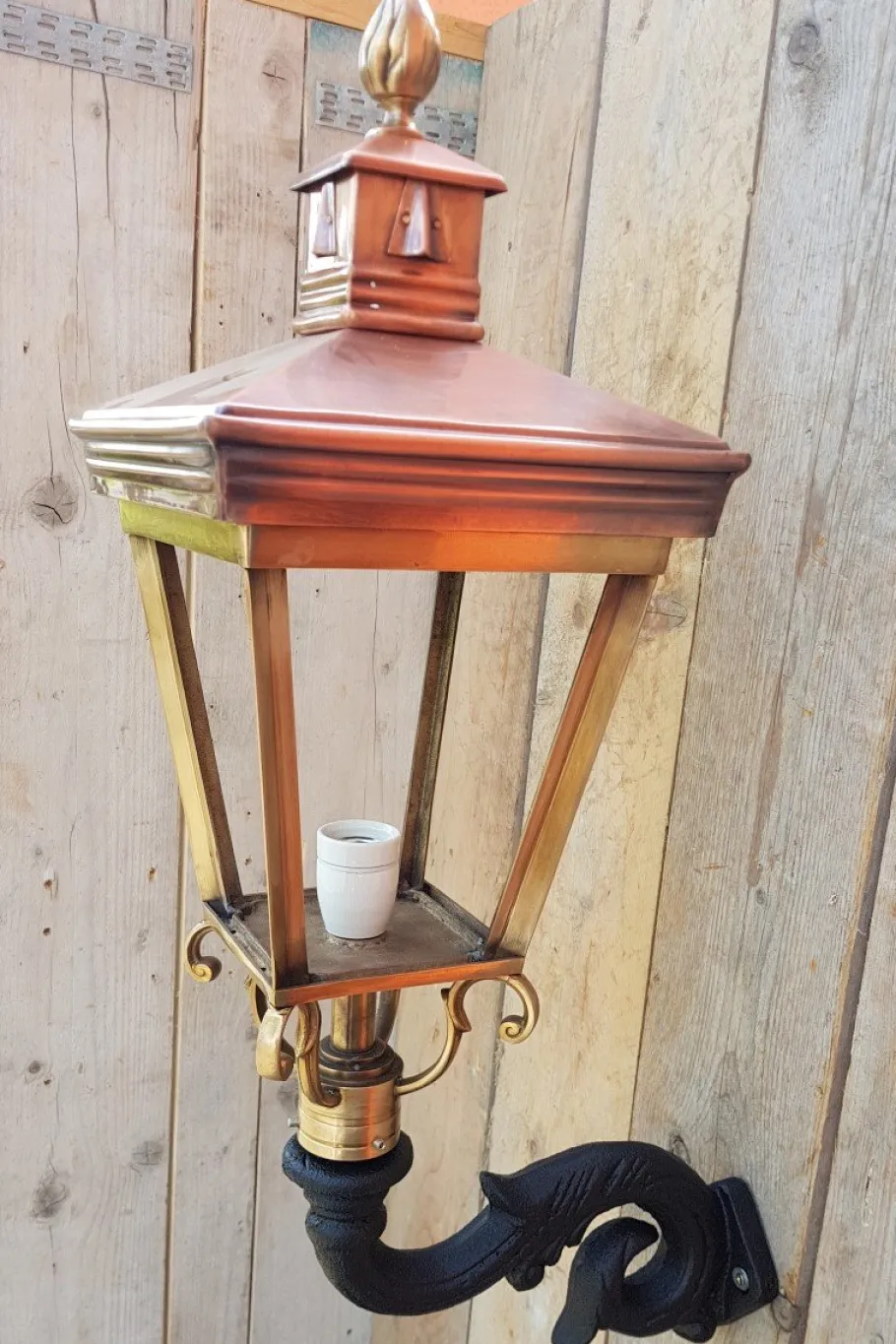 Hot Pamono Antique Square Cast Iron and Copper Wall Lantern