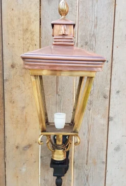 Pamono Antique Square Cast Iron and Copper Wall Lantern
