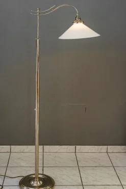 Clearance Pamono Art Deco Adjustable Nickel Floor Lamp with Opal Glass Shade, 1920s
